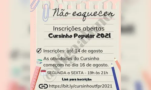 Inscrições para Cursinho Popular da UTFPR seguem até sábado