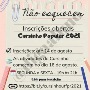 Inscrições para Cursinho Popular da UTFPR seguem até sábado