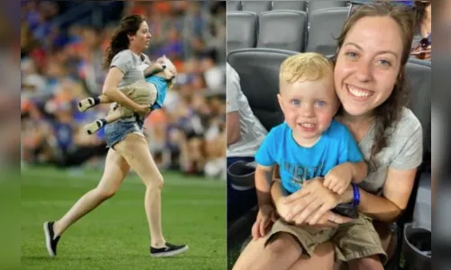 Vídeo: Criança 'foge' da mãe e invade campo de futebol