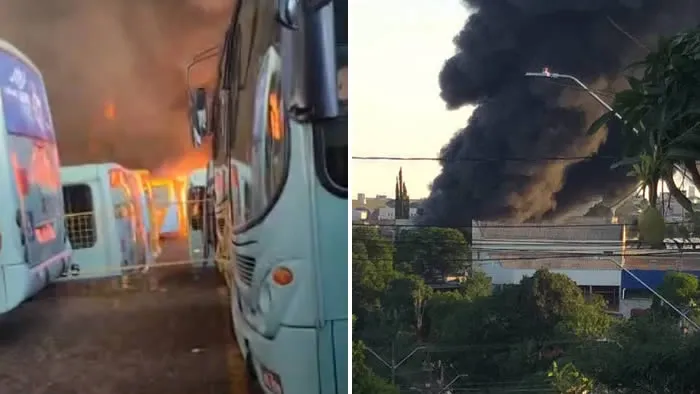 Incêndio atinge garagem de ônibus em Londrina; veja