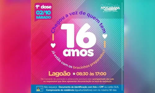 Apucarana anuncia vacinação para adolescentes de 16 anos