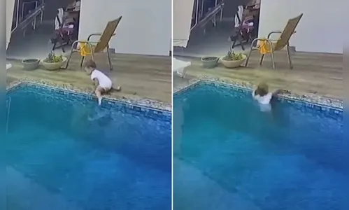 Bebê entra em piscina sozinha e pai a salva de afogamento
