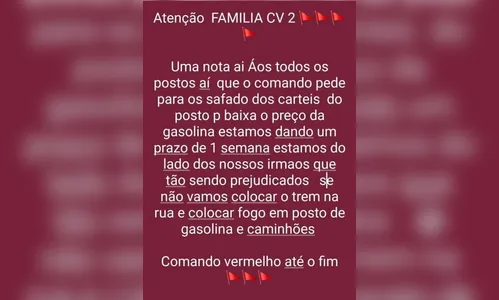 Comando Vermelho ameaça por fogo em postos de gasolina
