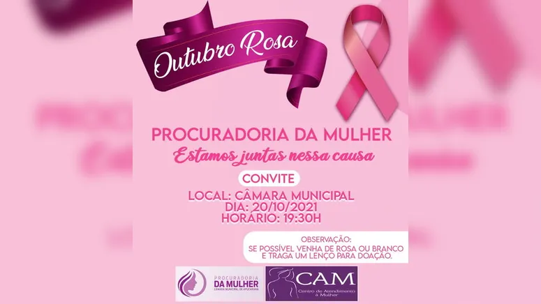 Imagem ilustrativa da notícia Procuradoria e Secretaria da Mulher promovem “Outubro Rosa”