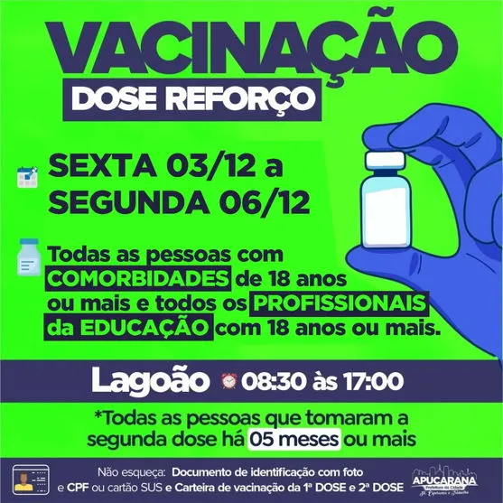 Apucarana segue aplicando dose de reforço no final de semana