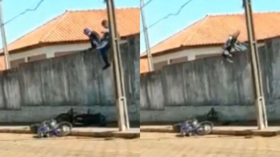 Homens 'arremessam' motos por muro do Detran durante furto