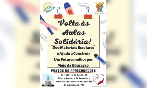 Doações: Pastoral de Apucarana arrecada material escolar