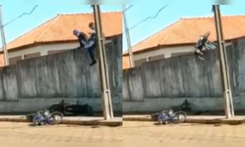 Homens 'arremessam' motos por muro do Detran durante furto
