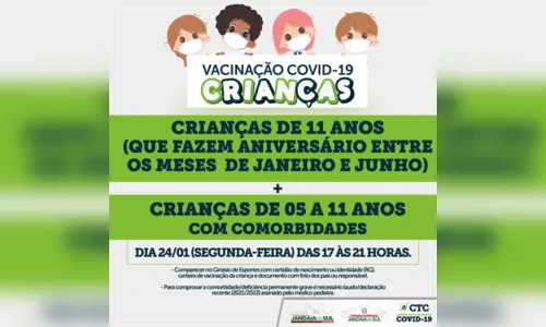 Jandaia inicia vacinação de crianças de 11 anos na segunda