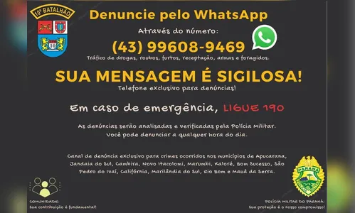 PM cria número de whatsApp para receber denúncias