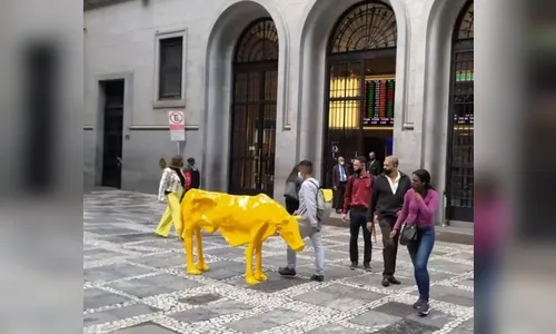 'Vaca magra' é instalada em frente à Bolsa de Valores