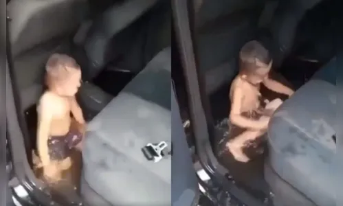 Vídeo: criança faz 'piscina improvisada' no carro do avô