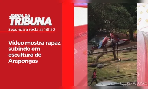 Vídeo mostra rapaz subindo em escultura de Arapongas