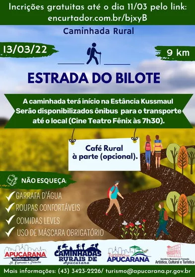 Apucarana realiza caminhada rural pela Estrada do Bilote