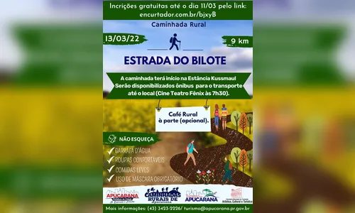 Apucarana realiza caminhada rural pela Estrada do Bilote