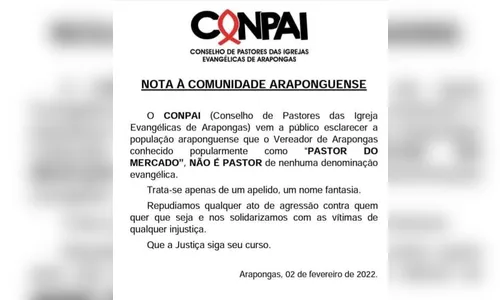 Conpai emite nota sobre vereador preso em Arapongas