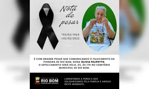 Morre, nesta quarta (02), pioneira do município de Rio Bom