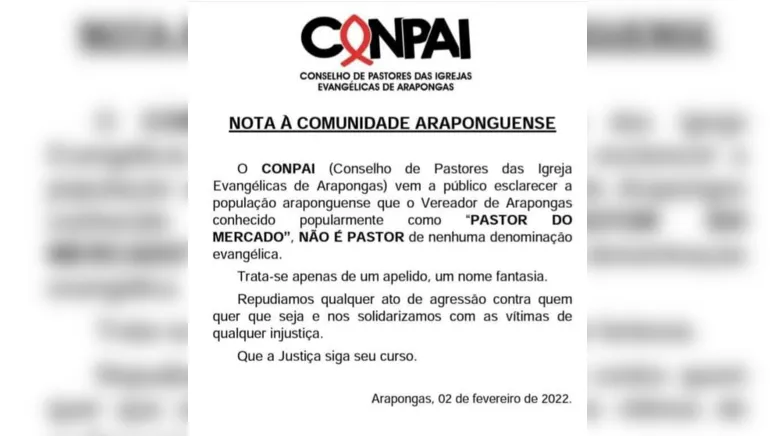 Imagem ilustrativa da notícia Conpai emite nota sobre vereador preso em Arapongas