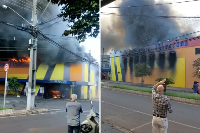 Incêndio de grandes proporções atinge mercado em Ibiporã; Veja