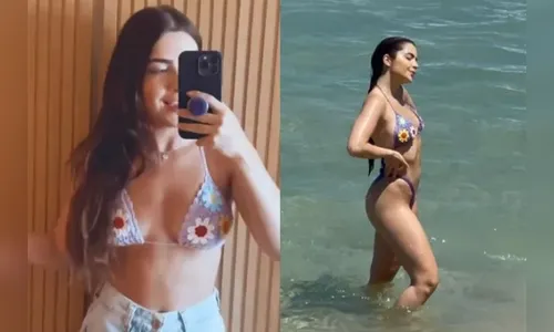 Jade Picon usa biquíni de crochê do BBB22 em praia do Rio