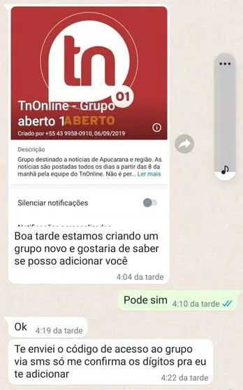 Golpista usa grupos do TNOnline e tenta enganar leitores