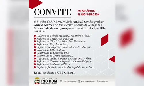 Aniversário da cidade: Inaugurações em Rio Bom