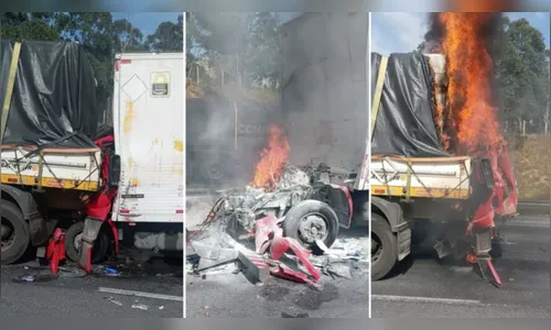Caminhão pega fogo pós bater na rodovia Castello Branco