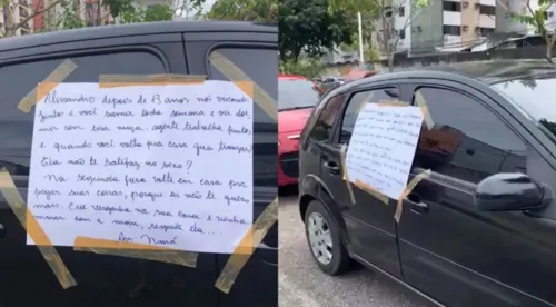 Mulher descobre traição e cola cartaz no carro do parceiro