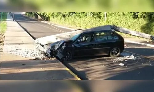 Motorista bate e quebra poste próximo do bosque em Apucarana; veja
