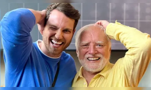 Lucas Bissoli aparece ao lado do homem do meme 'rindo de nervoso'