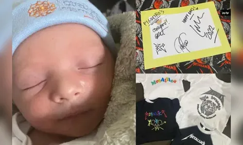 Bebê que nasceu durante show do Metallica recebe mimos da banda