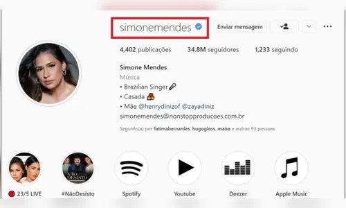Simone muda nome nas redes sociais em meio a briga com Simaria