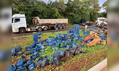 Caminhão carregado com pimentão tomba e causa a morte de homem no PR