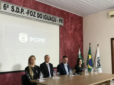 Autoridades da Polícia Civil durante anuncio do encerramento do inquérito policial, depois de com 5 dias de trabalho