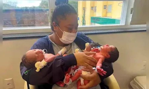 Mulher dá à luz trigêmeos 10 meses após ser mãe de gêmeos em SC