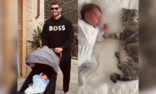Leandro Lima mostra filho recém-nascido brincando com gato; assista