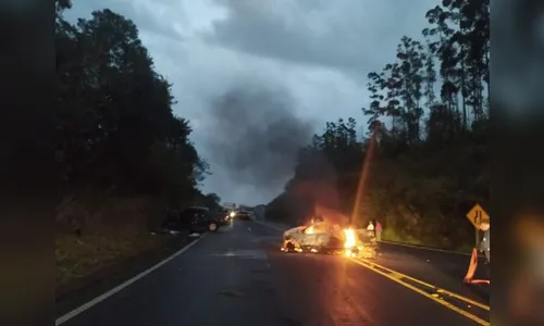 Motorista morre em acidente na BR 376; carro pegou fogo após colisão
