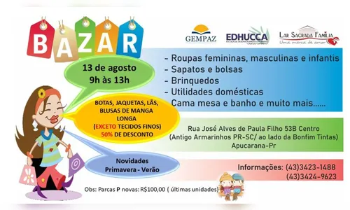 Liquida inverno marca bazar beneficente da Edhucca; confira