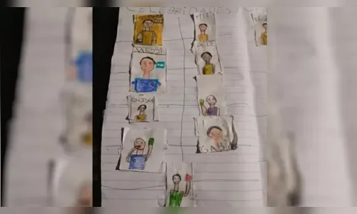 Sem dinheiro para figurinhas, garoto desenha seu próprio álbum da Copa