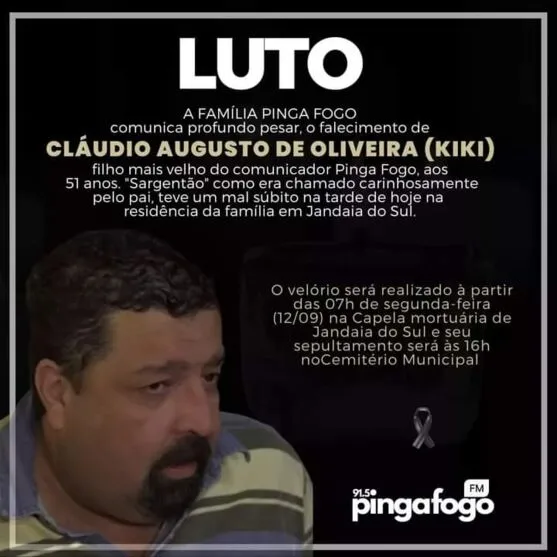 Kiki, como era conhecido, faleceu neste domingo