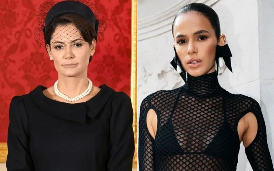 Michelle Bolsonaro e Bruna Marquezine em fotos nas redes sociais; primeira-dama xingou a atriz