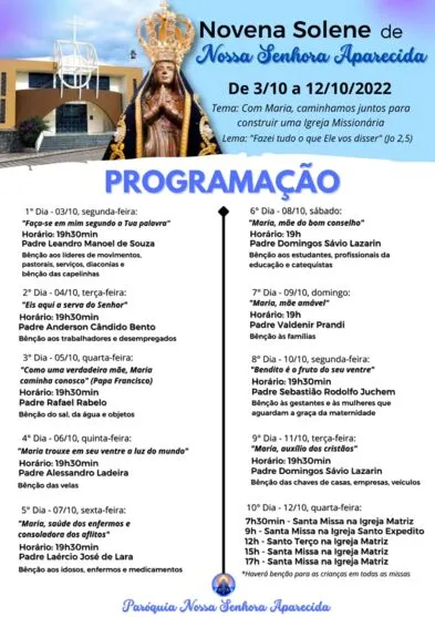 Programação segue até dia 12 de outubro, Dia de Nossa Senhora Aparecida