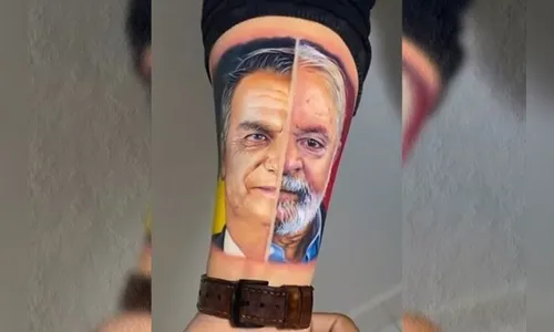 Homem faz tatuagem unindo rostos dos adversários Bolsonaro e Lula