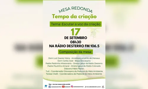 Mesa Redonda sobre Tempo da Criação é realizado neste sábado (17)