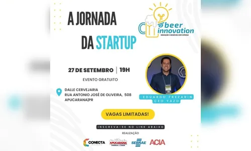 'A Jornada da Startup' acontece nesta terça (27) em Apucarana
