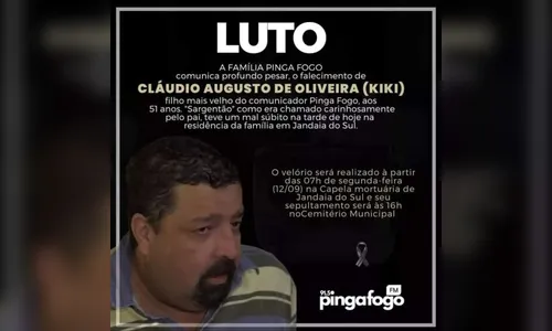 Morre Cláudio Oliveira, filho mais velho do Pinga Fogo