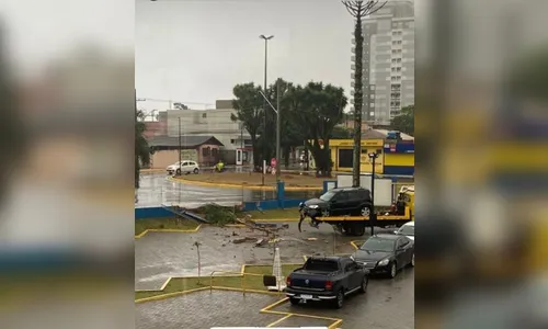 Motorista perde controle em rotatória e carro para dentro de escola