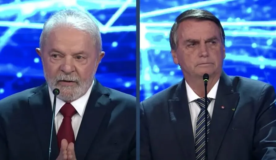 Luiz Inácio Lula da Silva (PT) e Jair Bolsonaro (PL)  no debate da Band