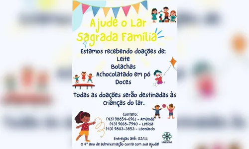 Campanha é realizada em prol do Lar Sagrada Família, de Apucarana