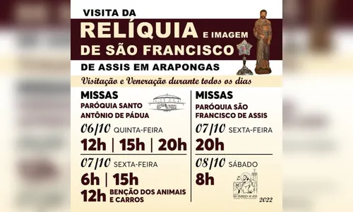 Arapongas recebe imagem e relíquia de São Francisco de Assis